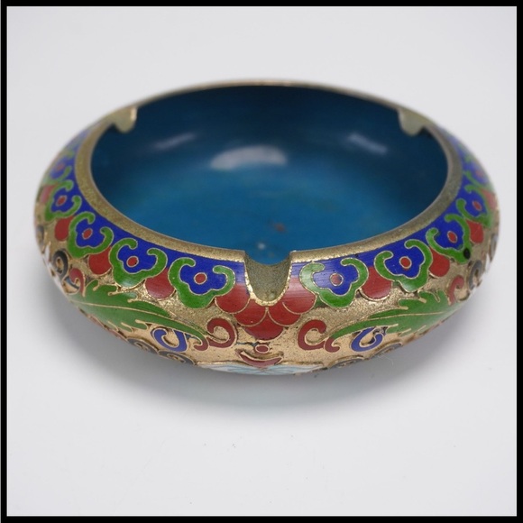 Antique‎ Chinese Cloisonne Enamel Ashtray with Floral Motifs - Picture 3 of 5
